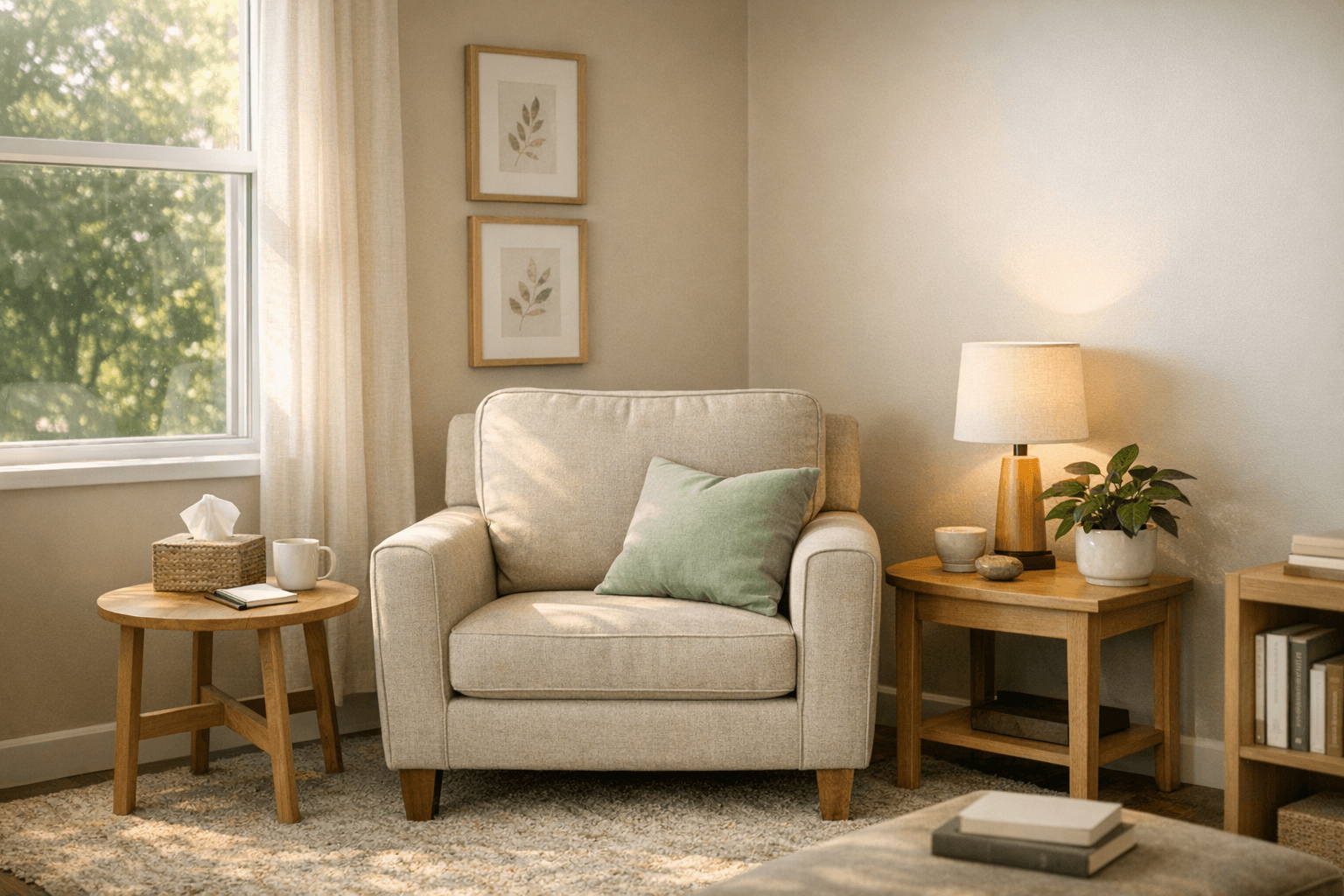 Therapist in welcoming office space